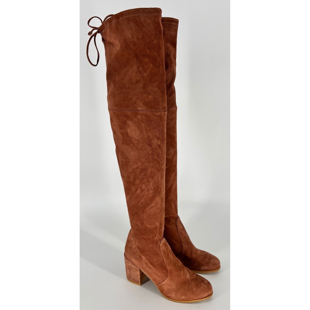 Stuart Weitzman Tieland Over the Knee Boot Walnut Women Size 7.5 Suede Tie Heel